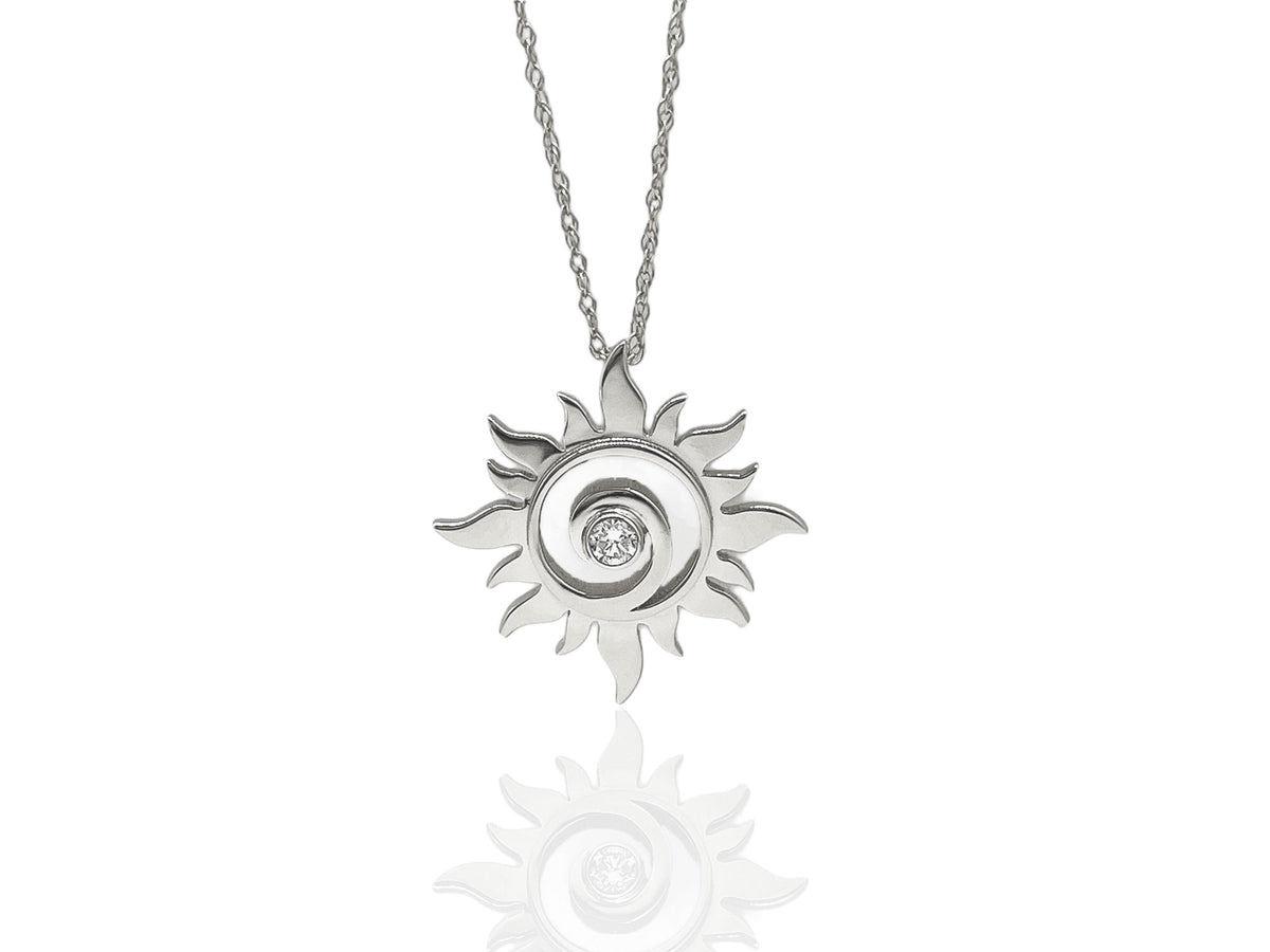 Silver Sun Swirl Necklace with White Sapphire