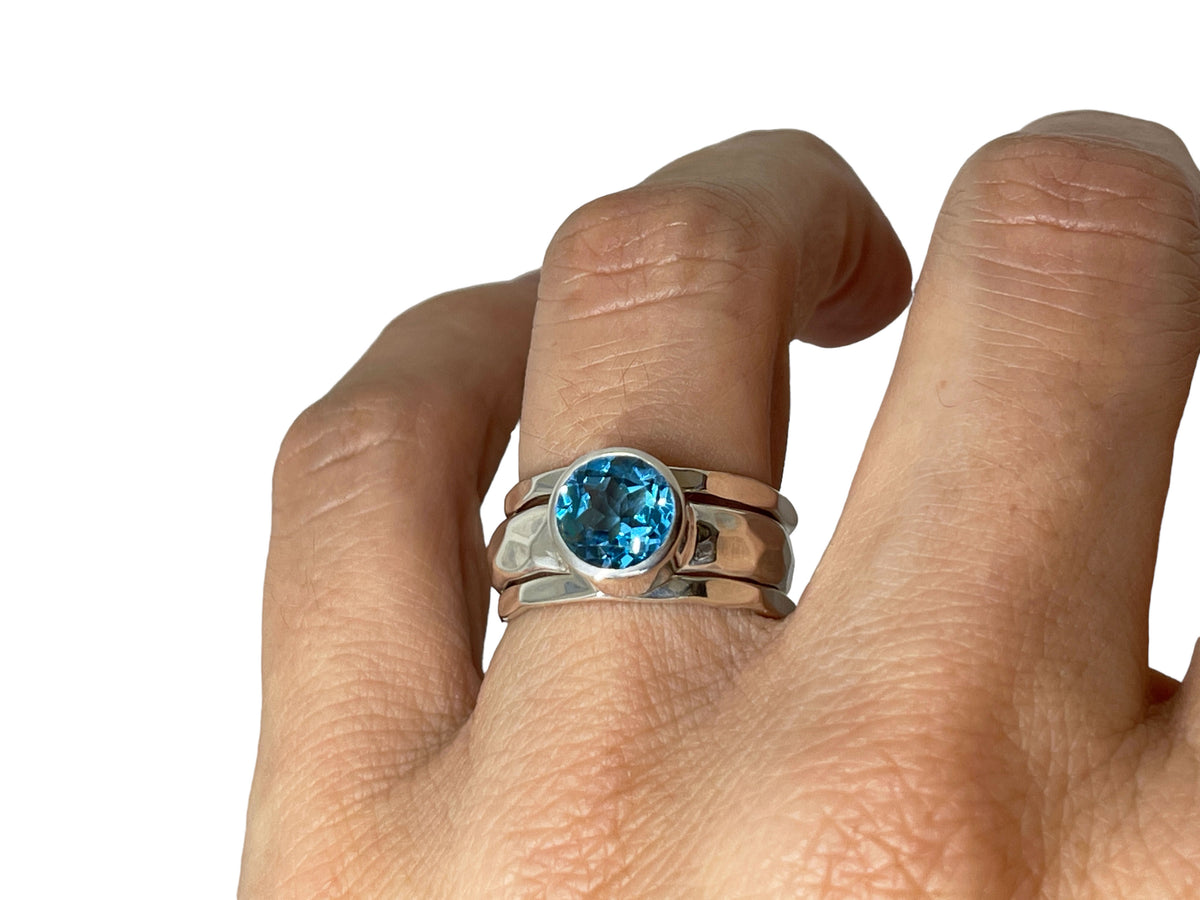 Blue Topaz 2.50-Carat Silver Wide Stack Ring