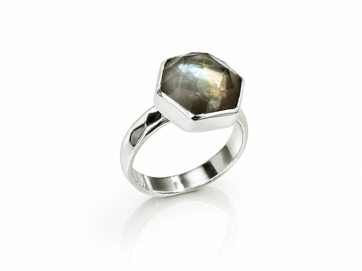 Tahitian Black Mother of Pearl Quartz Ring Sterling Silver