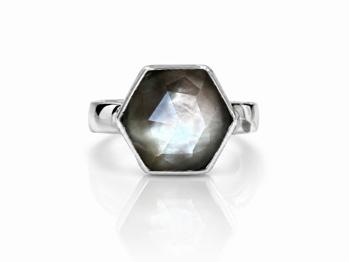 Tahitian Black Mother of Pearl Quartz Ring Sterling Silver