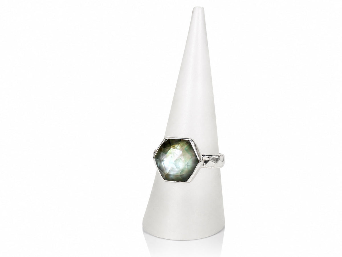 Tahitian Black Mother of Pearl Quartz Ring Sterling Silver