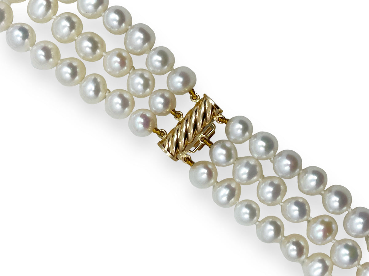 White Pearl Triple Strand High Luster Necklace