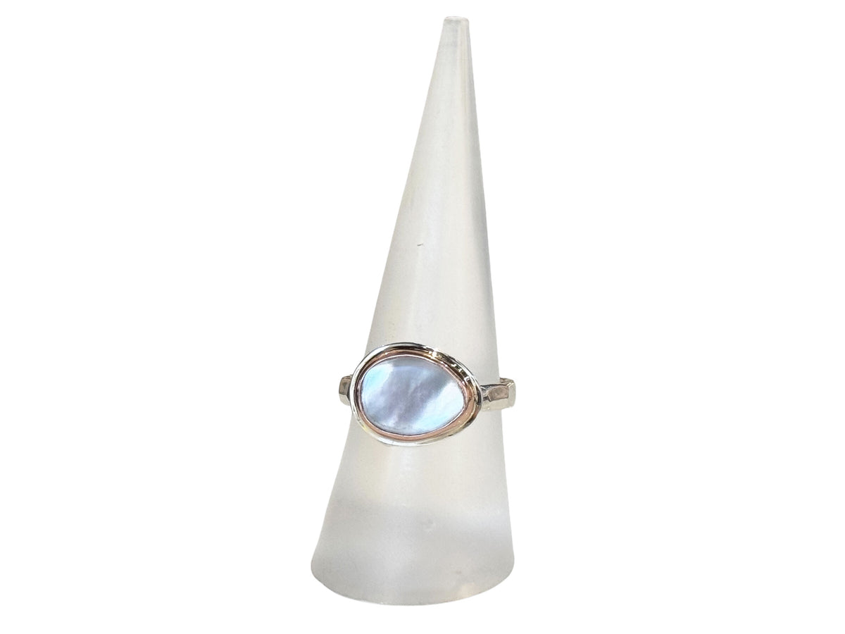 White Side Set Mother of Pearl Ring Rose Gold and Silver Size 7