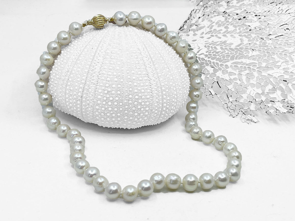 White Pearl Strand 9mm Rounds 14kt Clasp