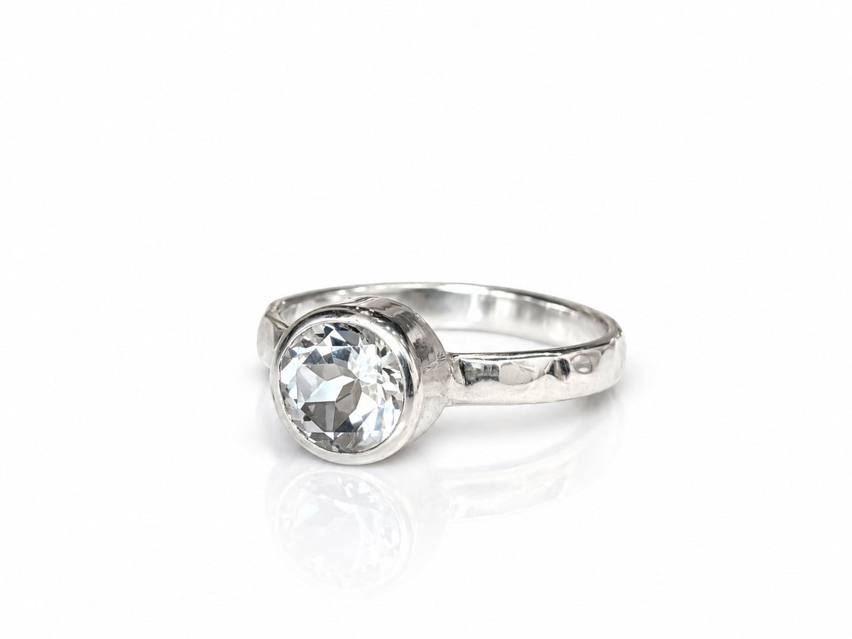 White Topaz Round Brilliant Cut Solitaire Bezel Ring Silver