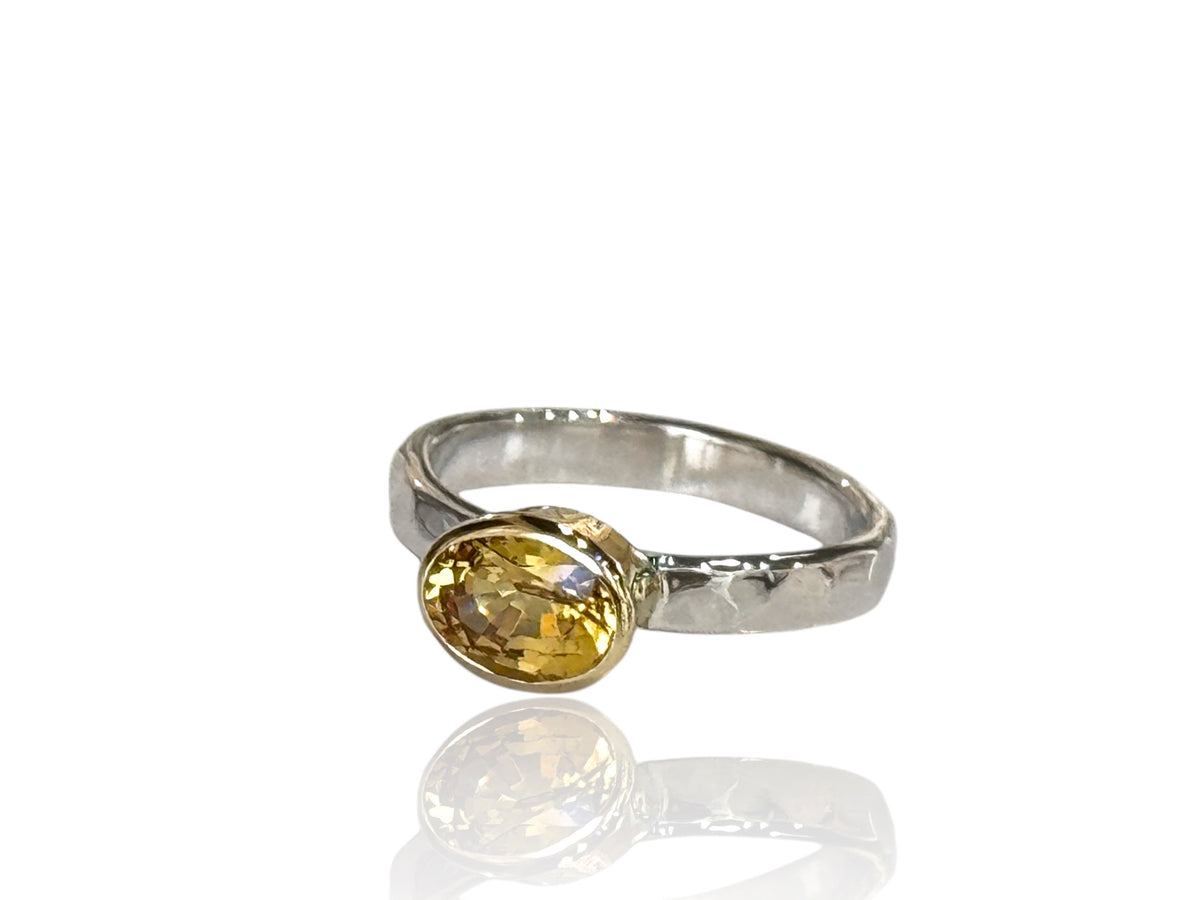 Yellow Sapphire Oval Bezel Set Solitaire Ring 14kt Gold