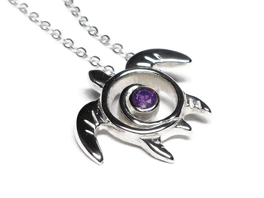 Amethyst Necklace Sea Turtle Sterling Silver February Birthstone