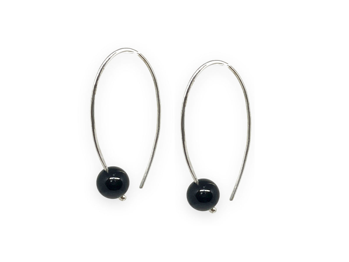 Black Onyx Drop Threader Style Earrings