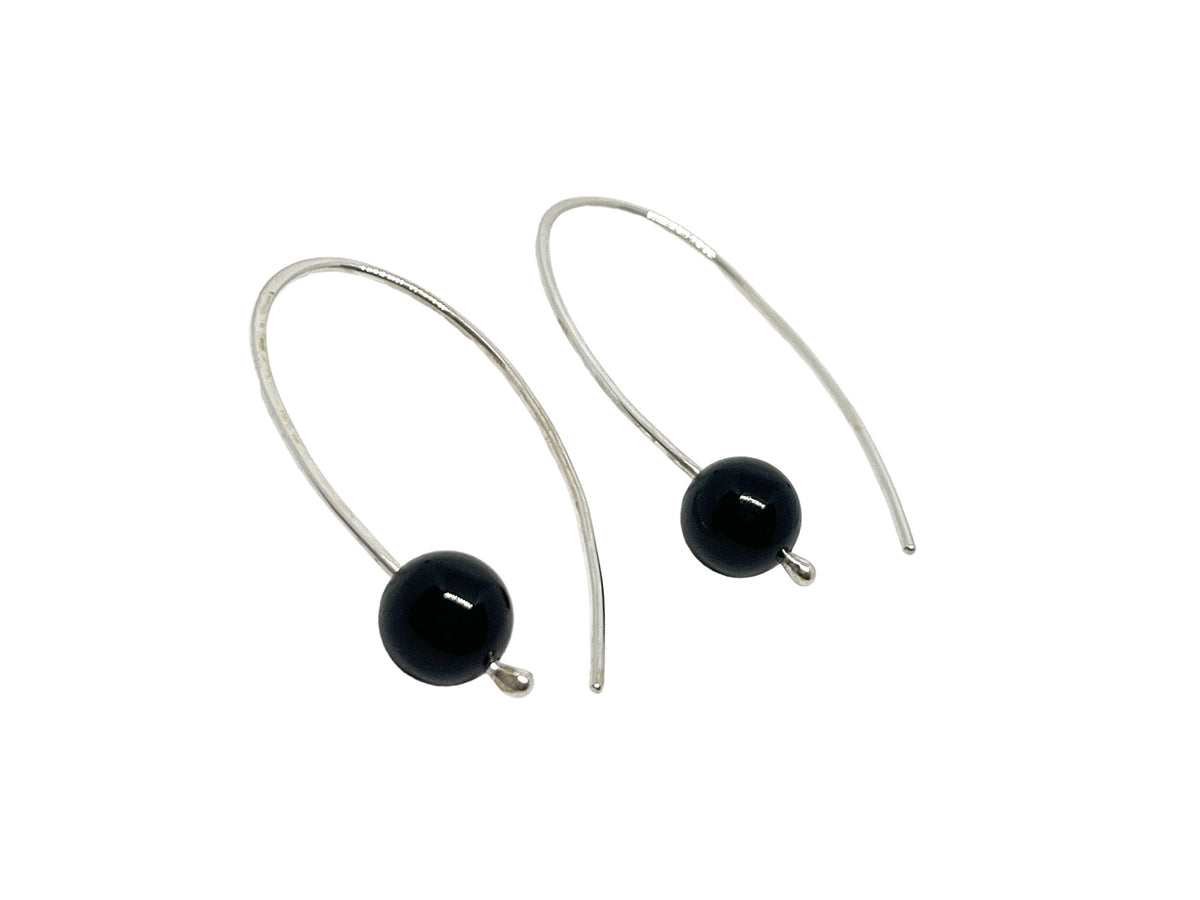 Black Onyx Drop Threader Style Earrings