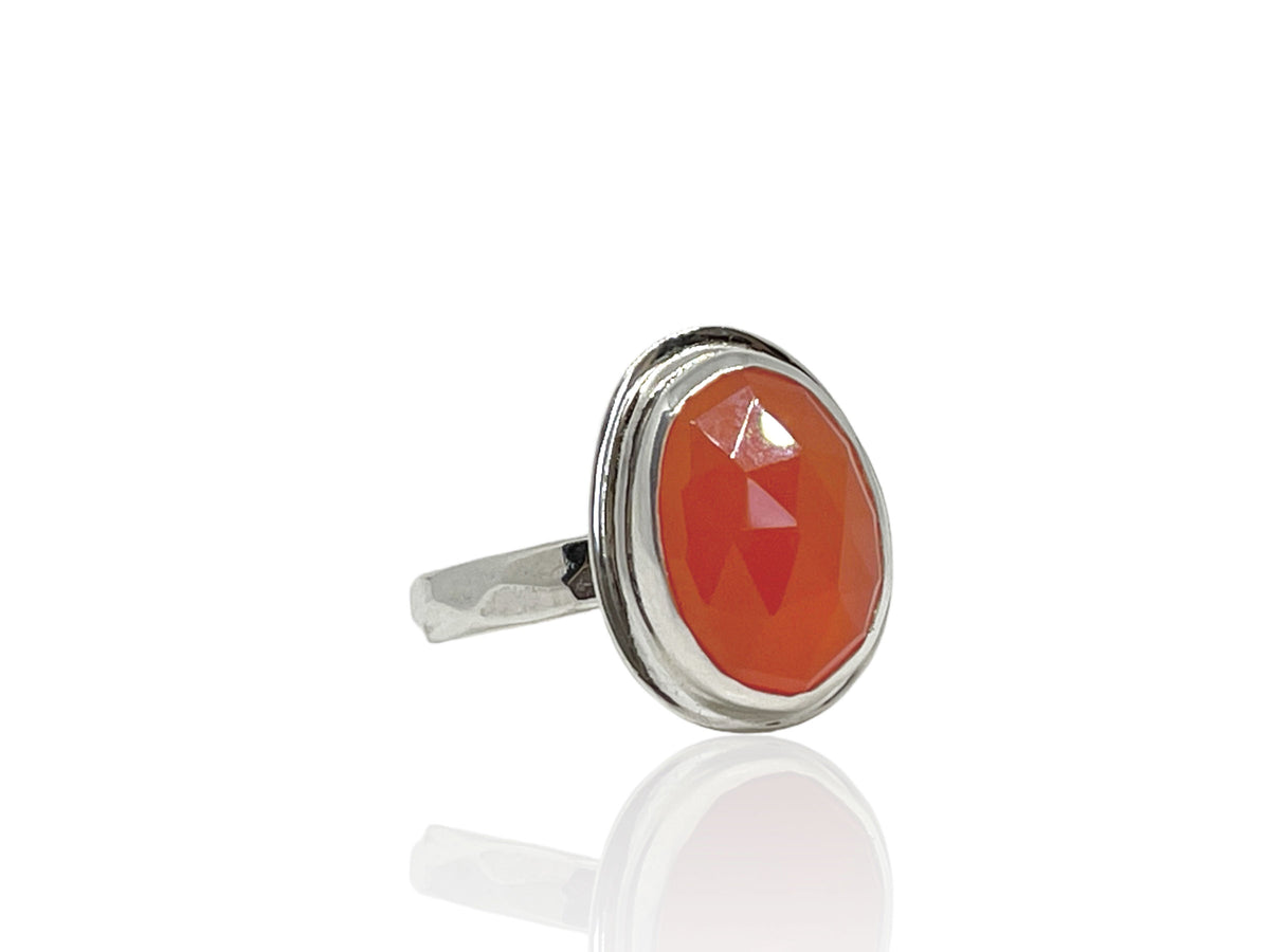 Carnelian Silver Ring Faceted Freeform Size 8