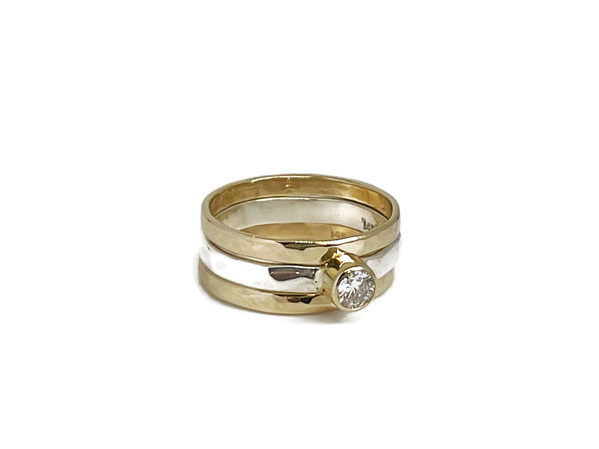 Silver and Yellow Gold Diamond Bezel Stack Ring