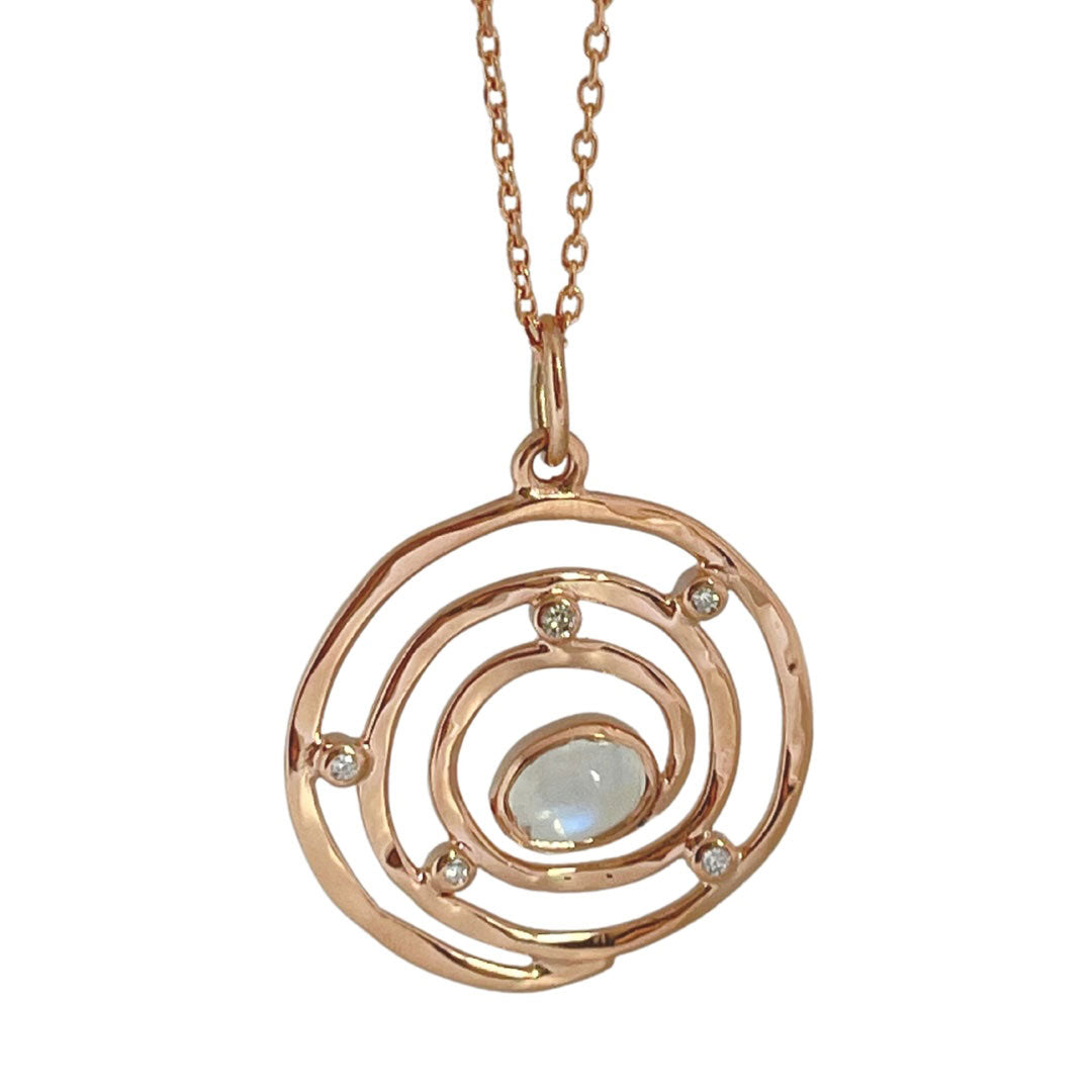 Rose Gold Eye of the Storm Moonstone Pendant with Diamonds