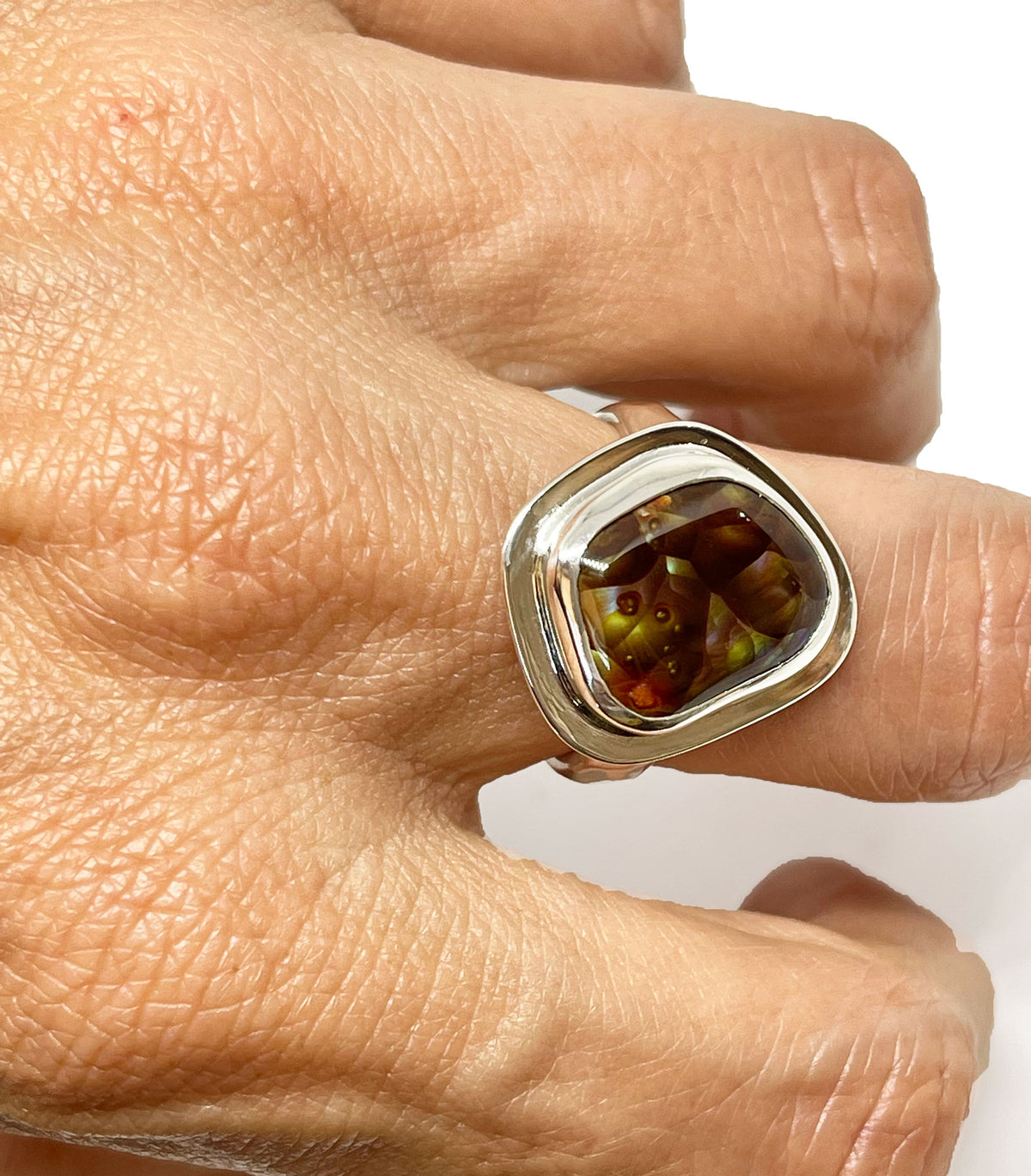 Fire Agate Angular Freeform Ring Size 8-1/2
