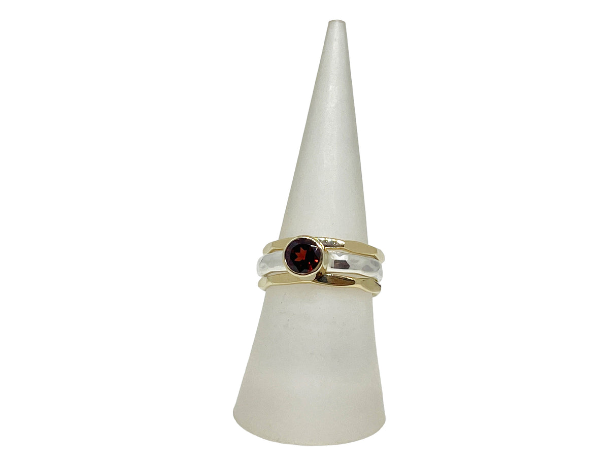Red Garnet Stack Ring Set Gold and Silver