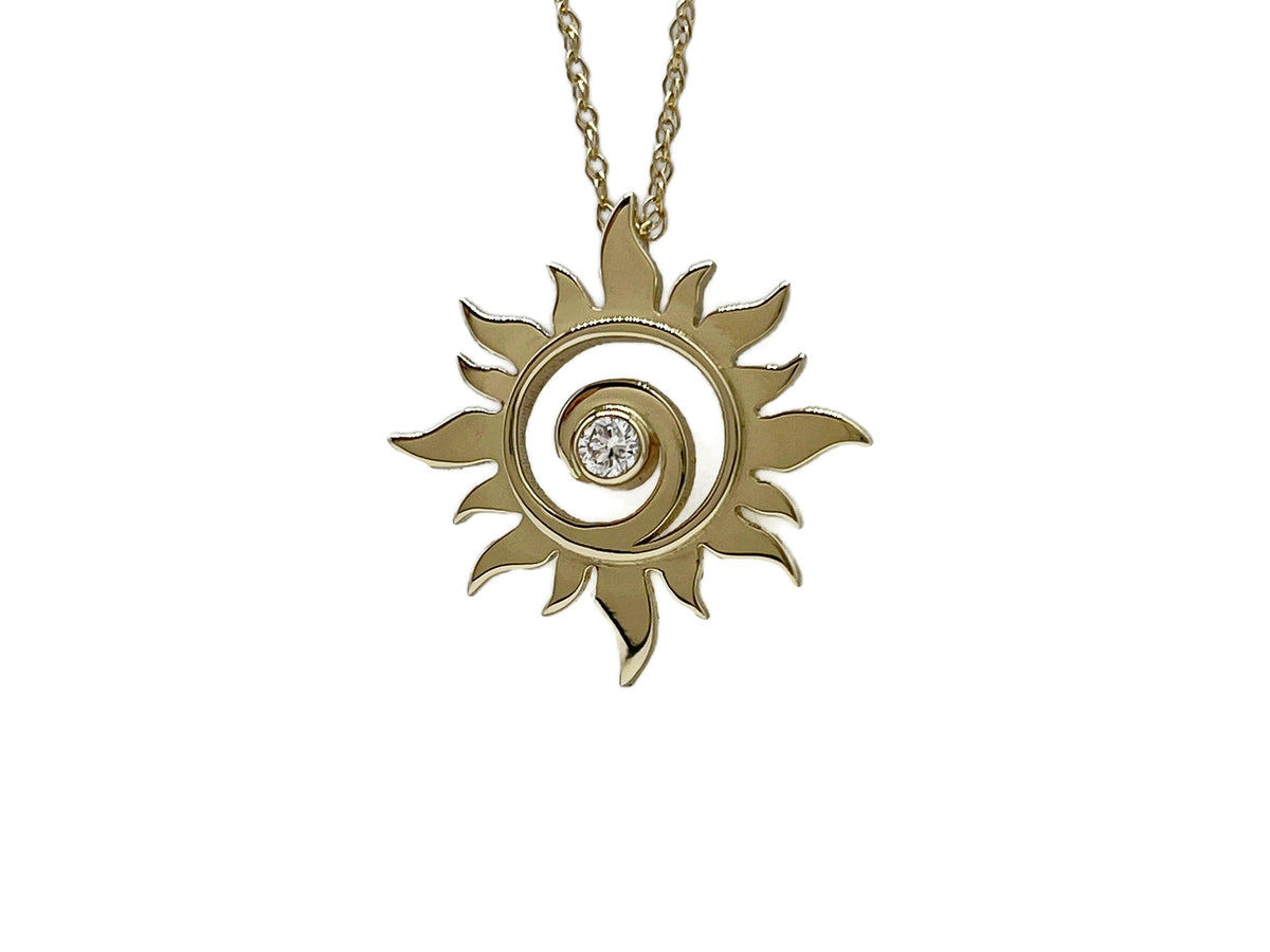 Gold Sun Swirl Pendant with Diamond