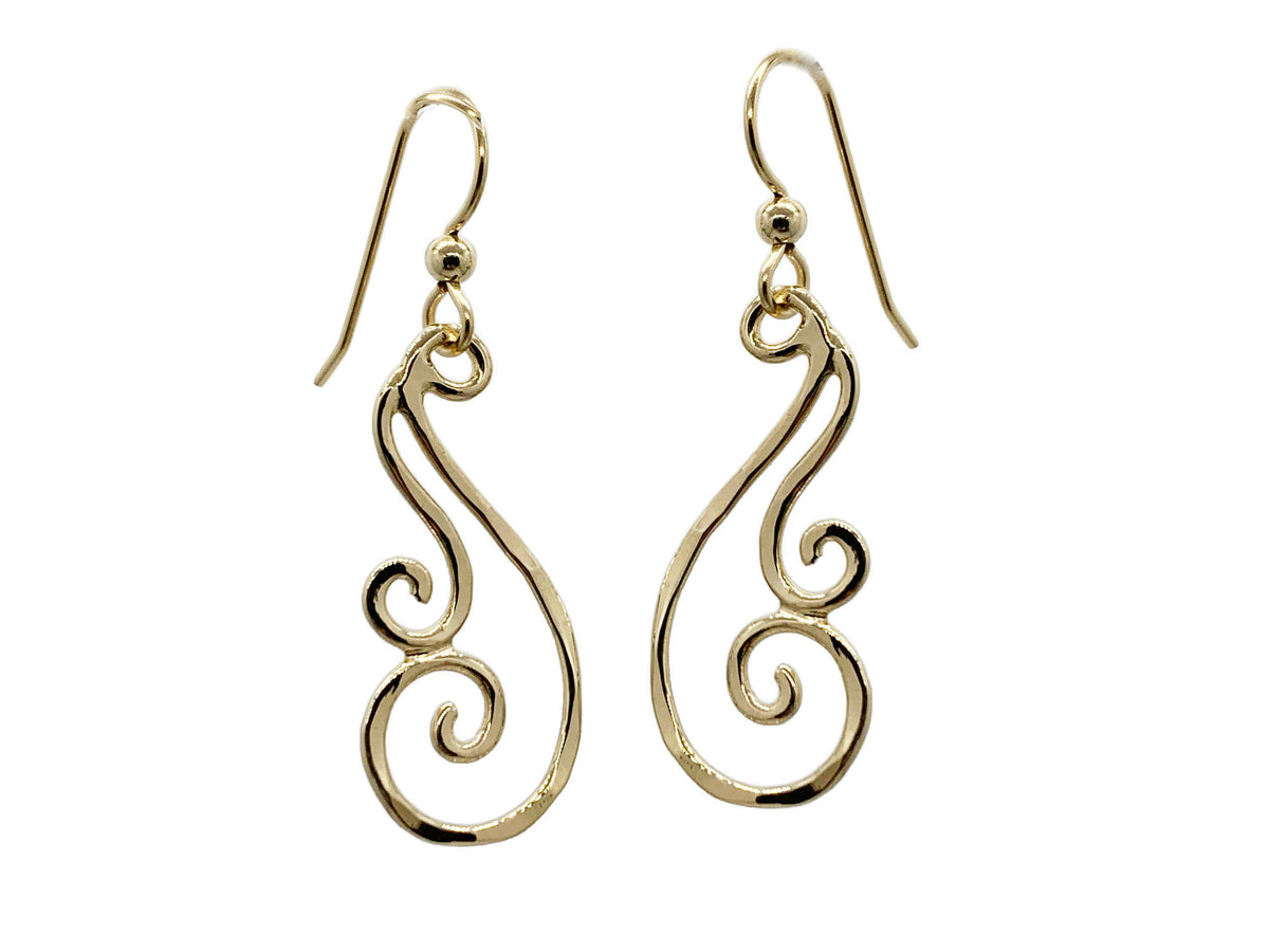 Signature Swirl Wave Dangle Earrings 14kt Gold