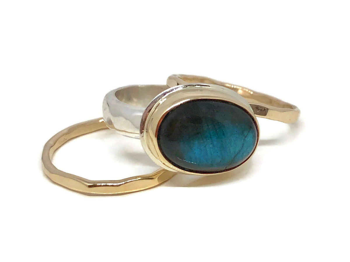 Labradorite Stack Ring Silver and Gold