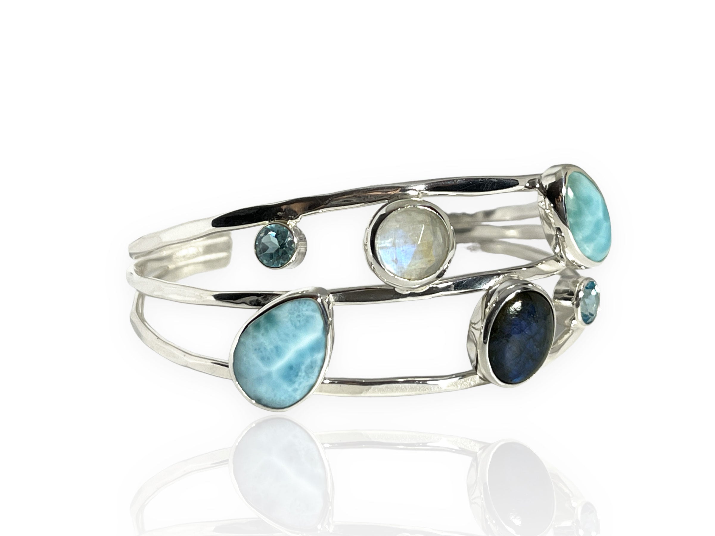 Larimar Cuff Bracelet with Moonstone Blue Topaz and Labradorite