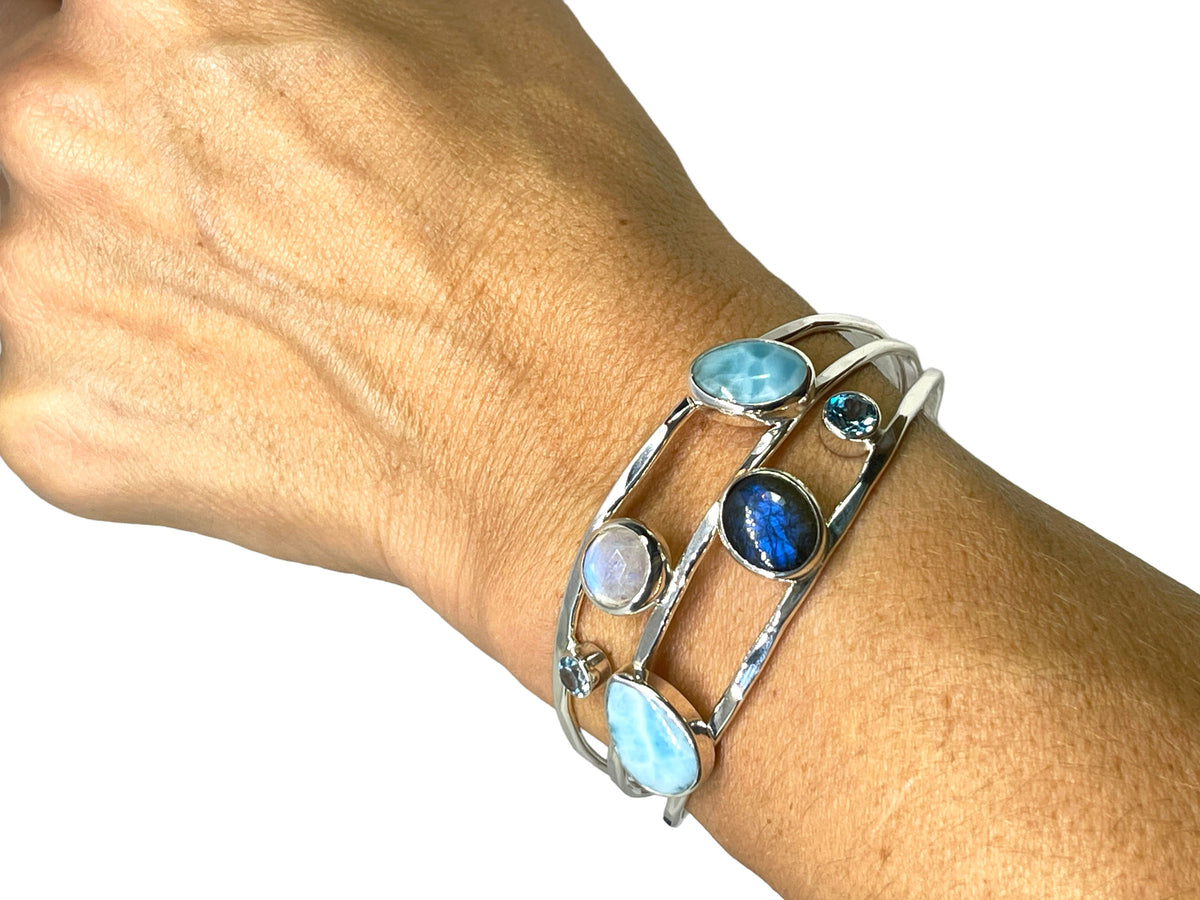 Larimar Cuff Bracelet with Moonstone, Blue Topaz and Labradorite