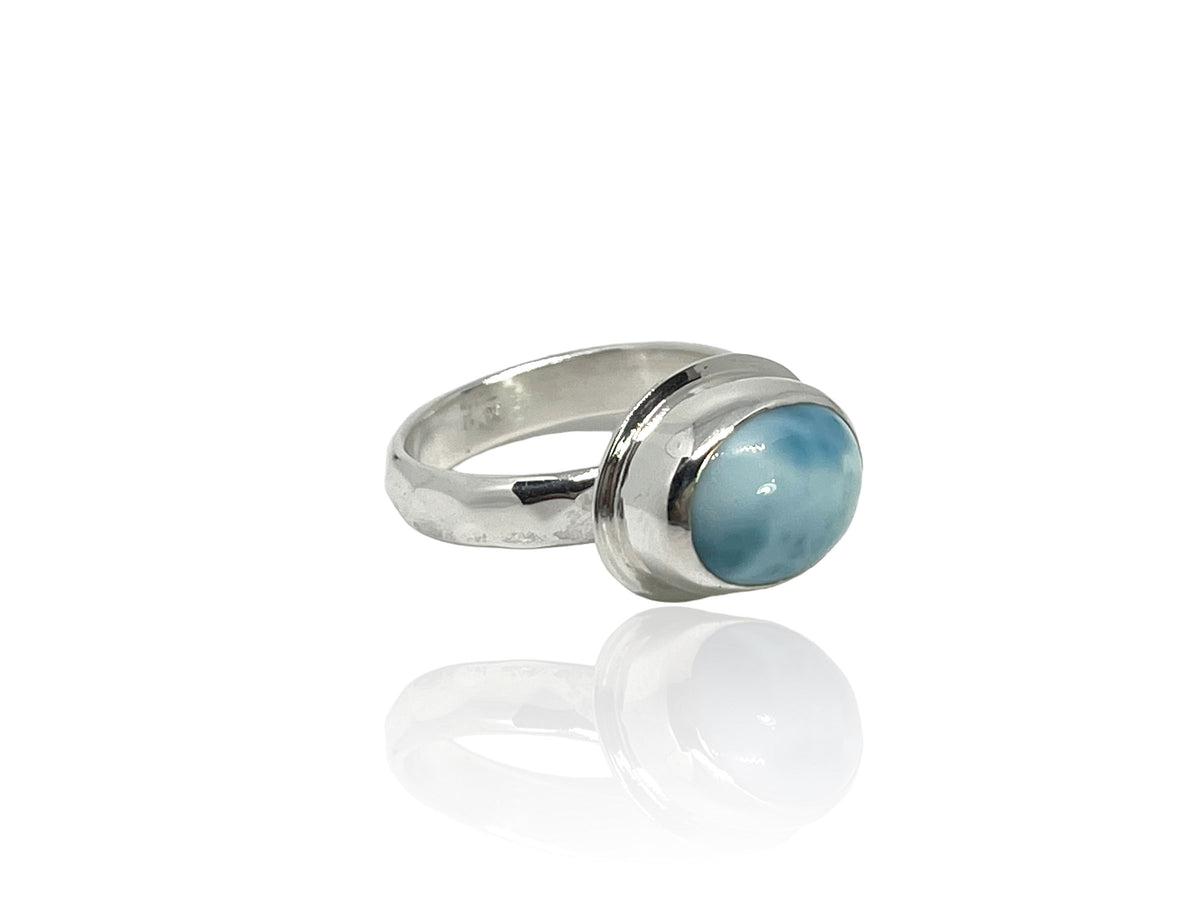High Dome Oval Larimar Ring Sterling Silver Size 8