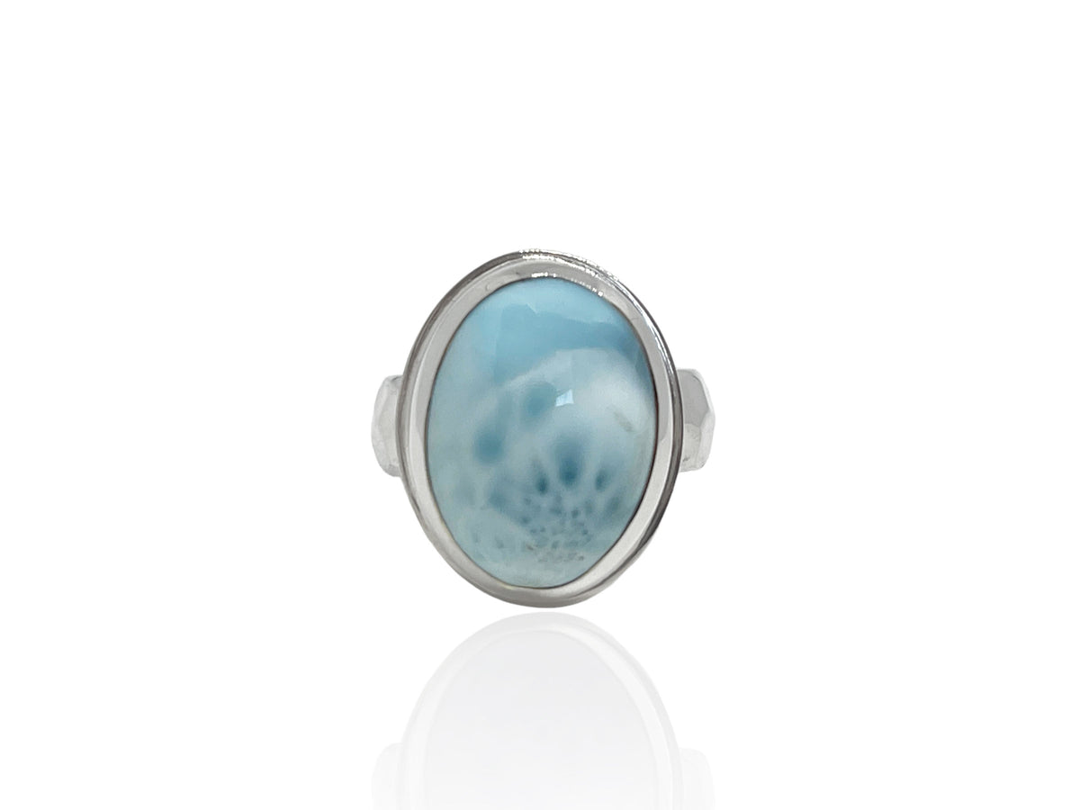 Larimar Oval Ring with Wide Hammered Band