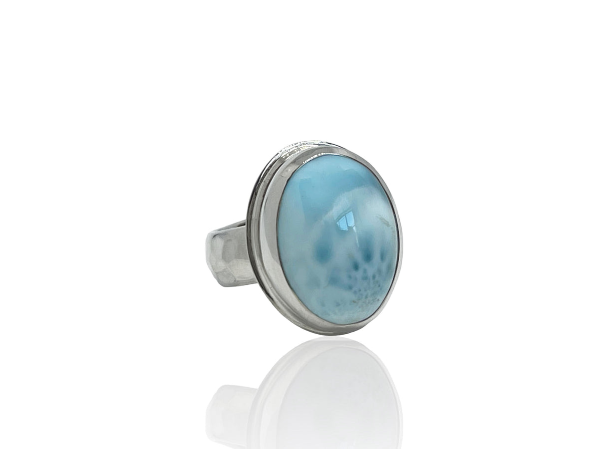 Larimar Oval Ring with Wide Hammered Band