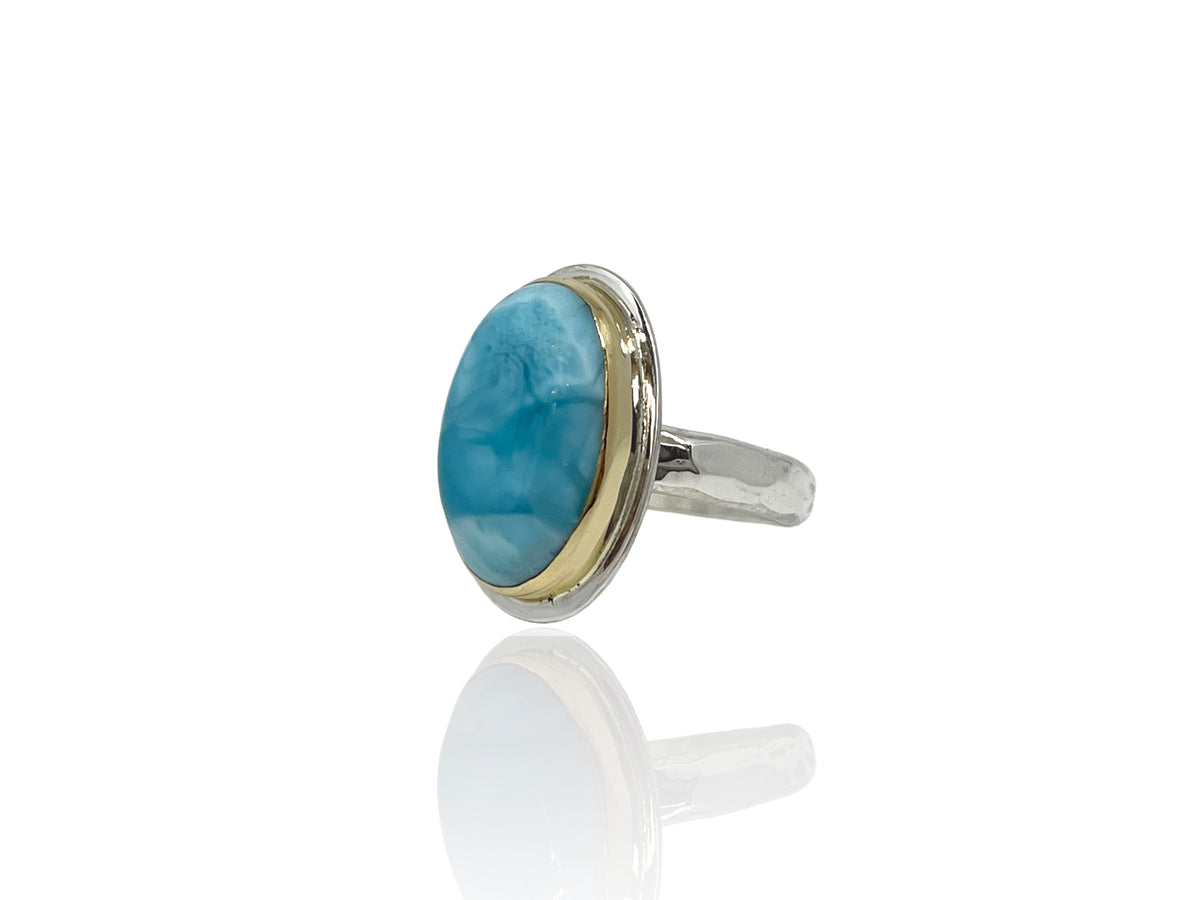 Larimar Ring Gold and Silver Size 8