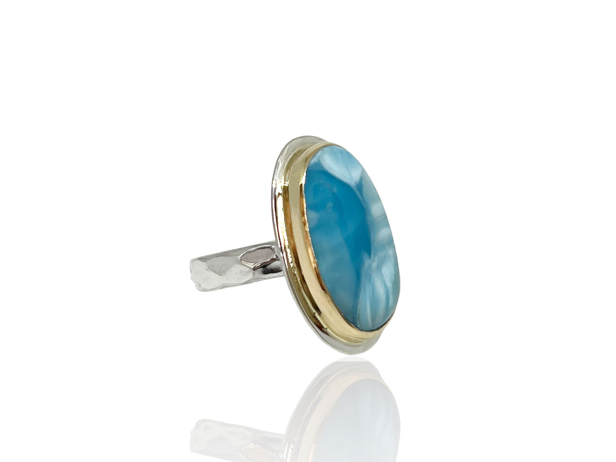 Larimar Oval Ring Two Tone Ring Size 7