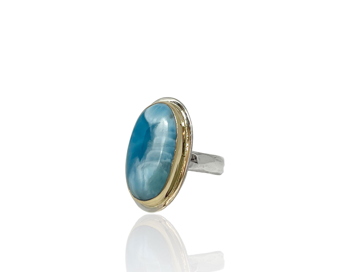 Larimar Oval Ring Two Tone Ring Size 7