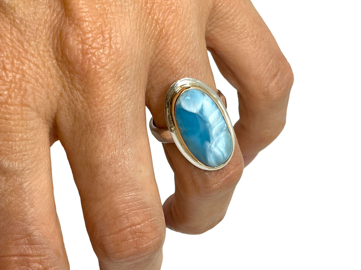 Larimar Oval Ring Two Tone Ring Size 7