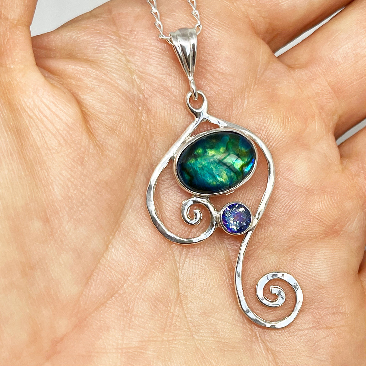 Paua Shell Swirl Pendant with Mystic Topaz