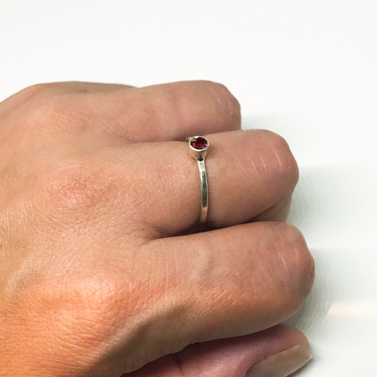 Garnet Solitaire Ring Minimalist Style