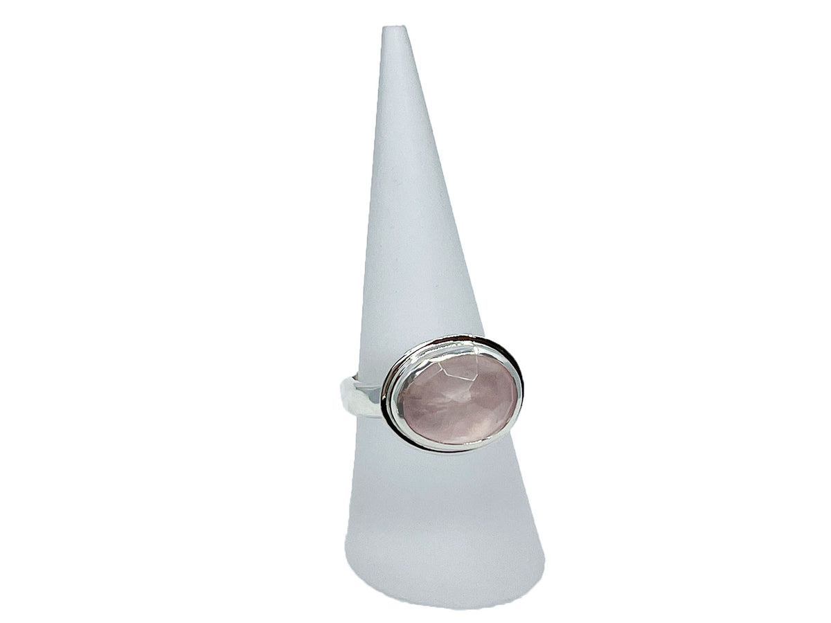 Rose Quartz Faceted Freeform Silver Ring Size 8