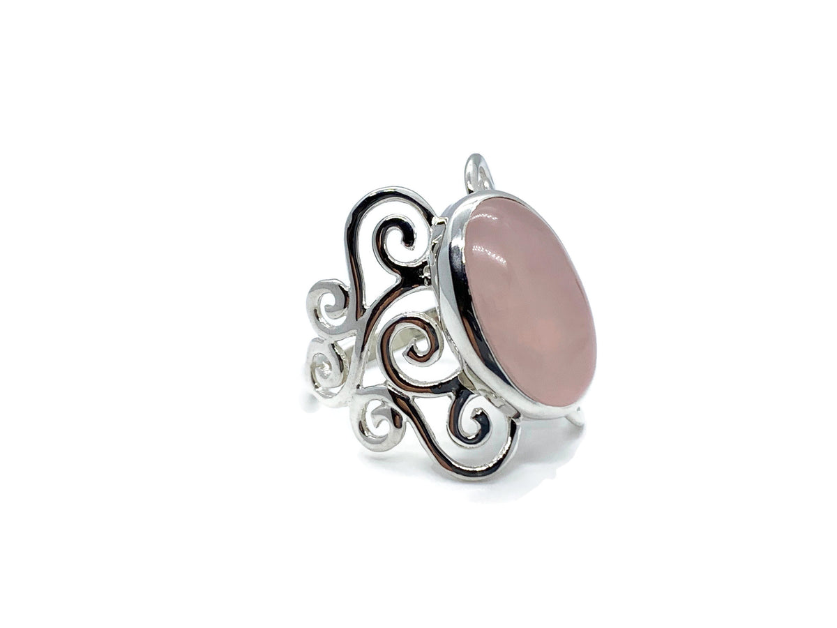 Rose Quartz Ring with Silver Swirl Accents (Multiple sizes)