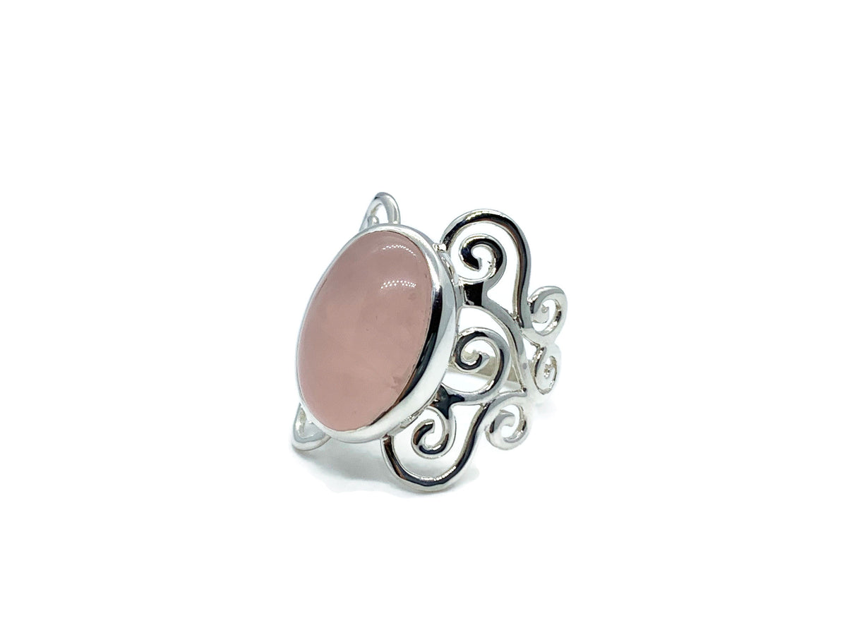 Rose Quartz Ring with Silver Swirl Accents (Multiple sizes)