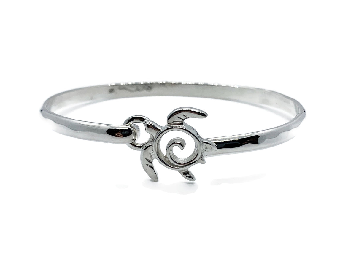 4mm Sea Turtle Bracelet Silver Latching Bangle