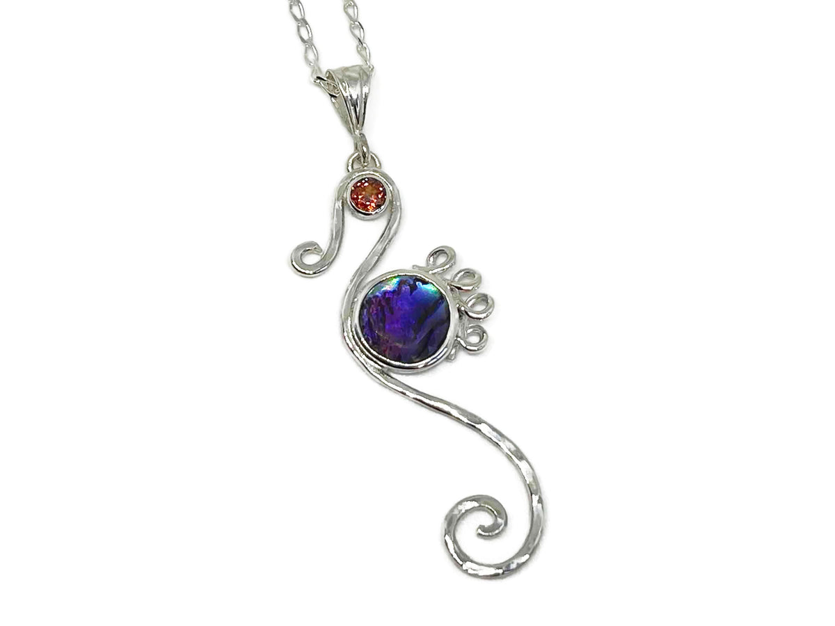 Purple Paua Shell Seahorse Pendant