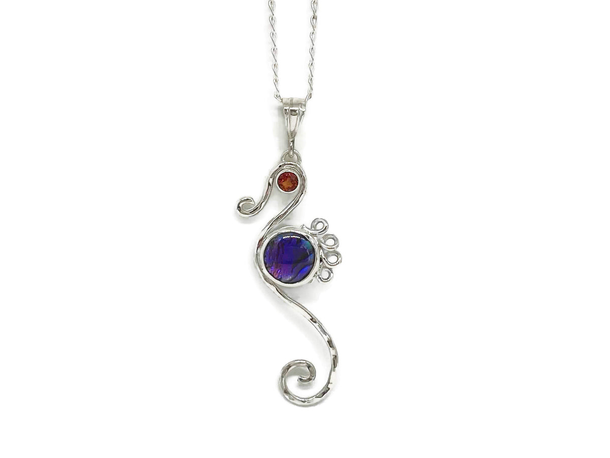 Purple Paua Shell Seahorse Pendant