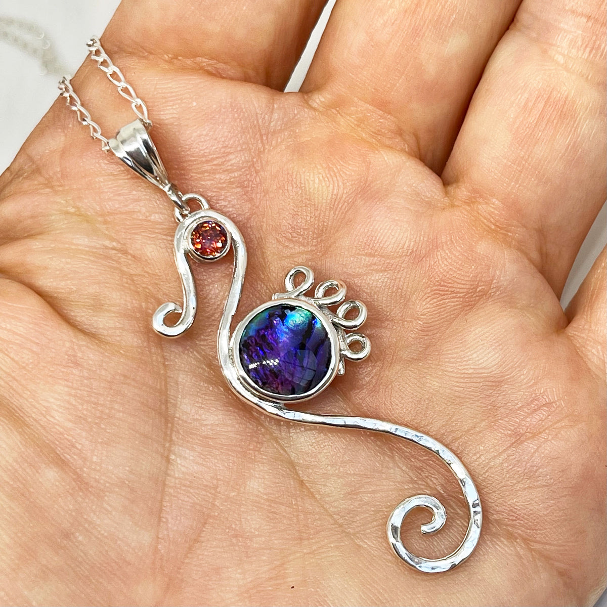 Purple Paua Shell Seahorse Pendant