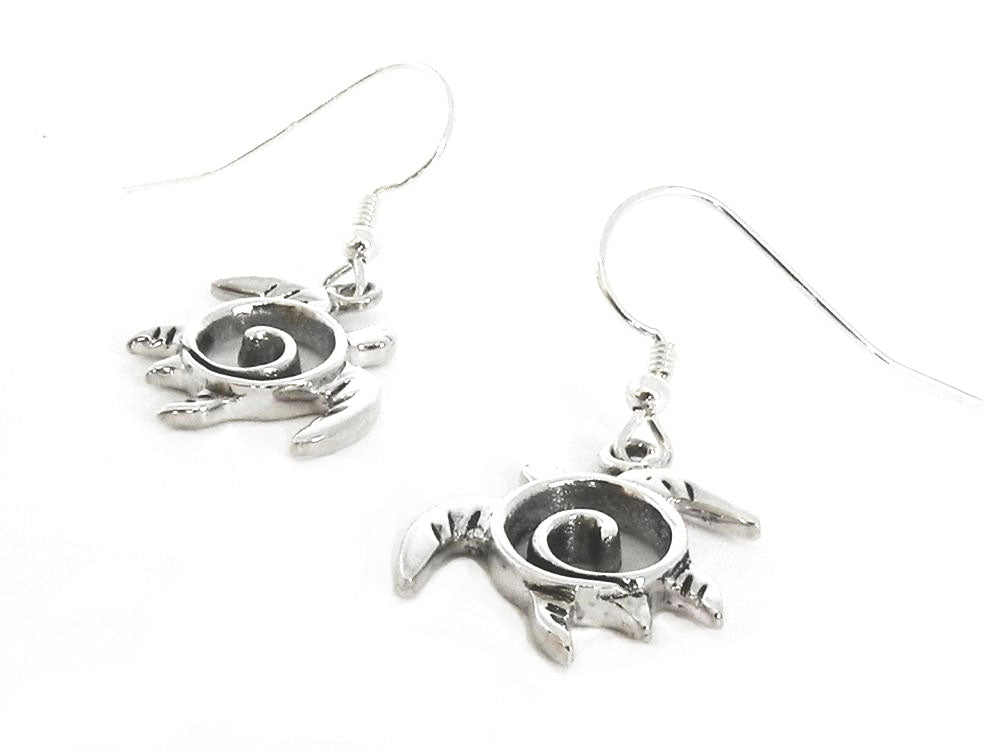 Sea Turtle Swirl Dangle Earrings Sterling Silver
