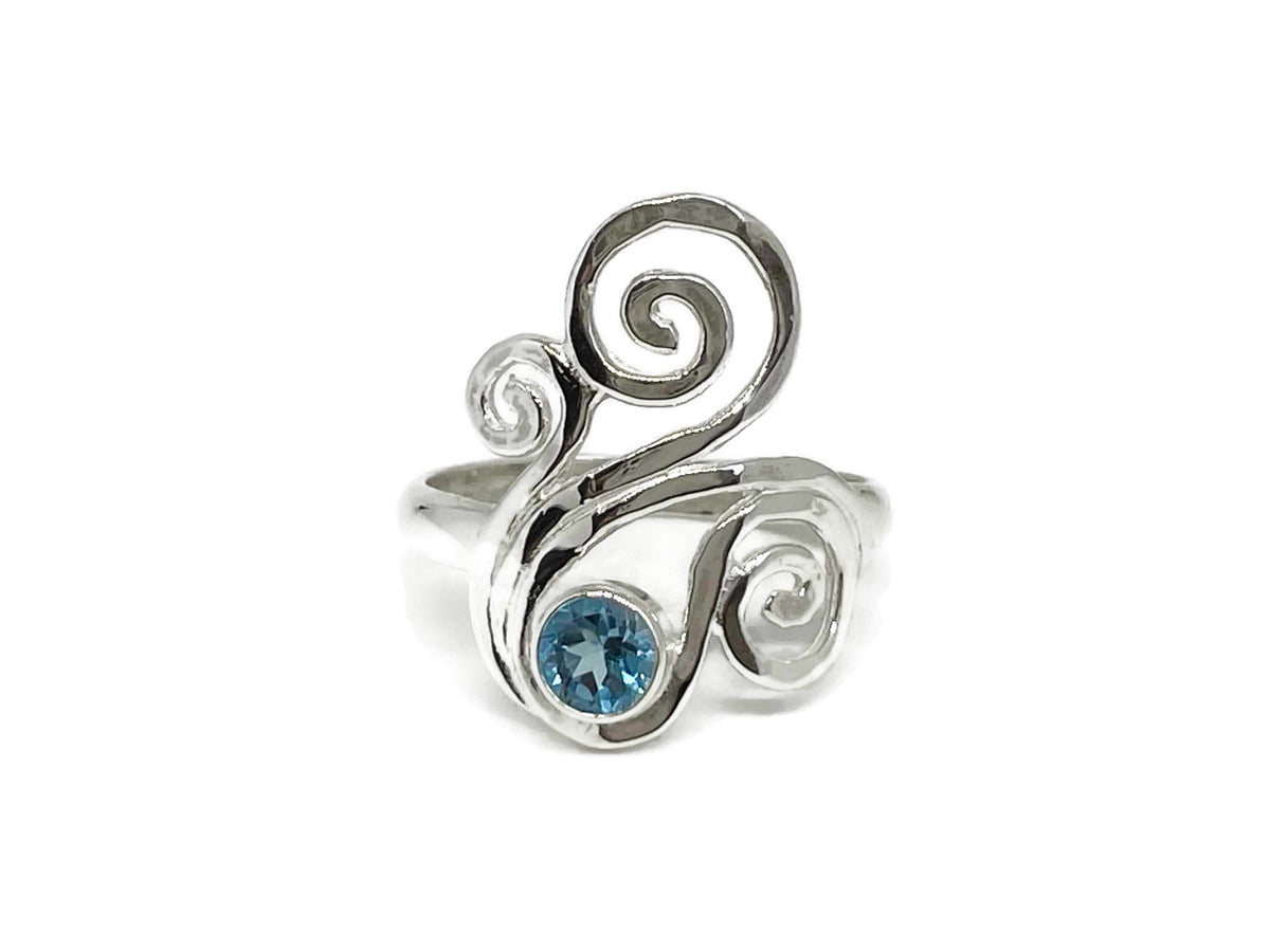 Silver Swirl Ring with Blue Topaz