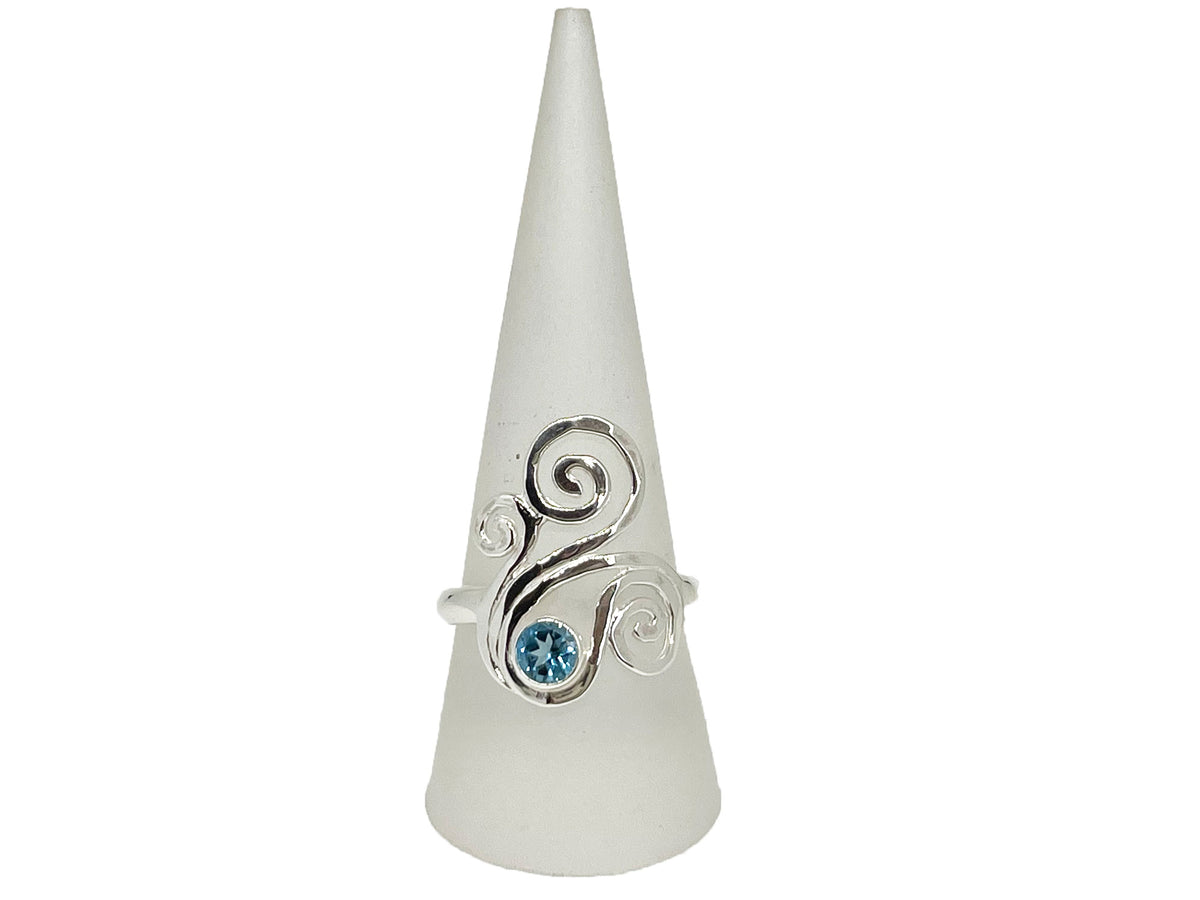 Silver Swirl Ring with Blue Topaz