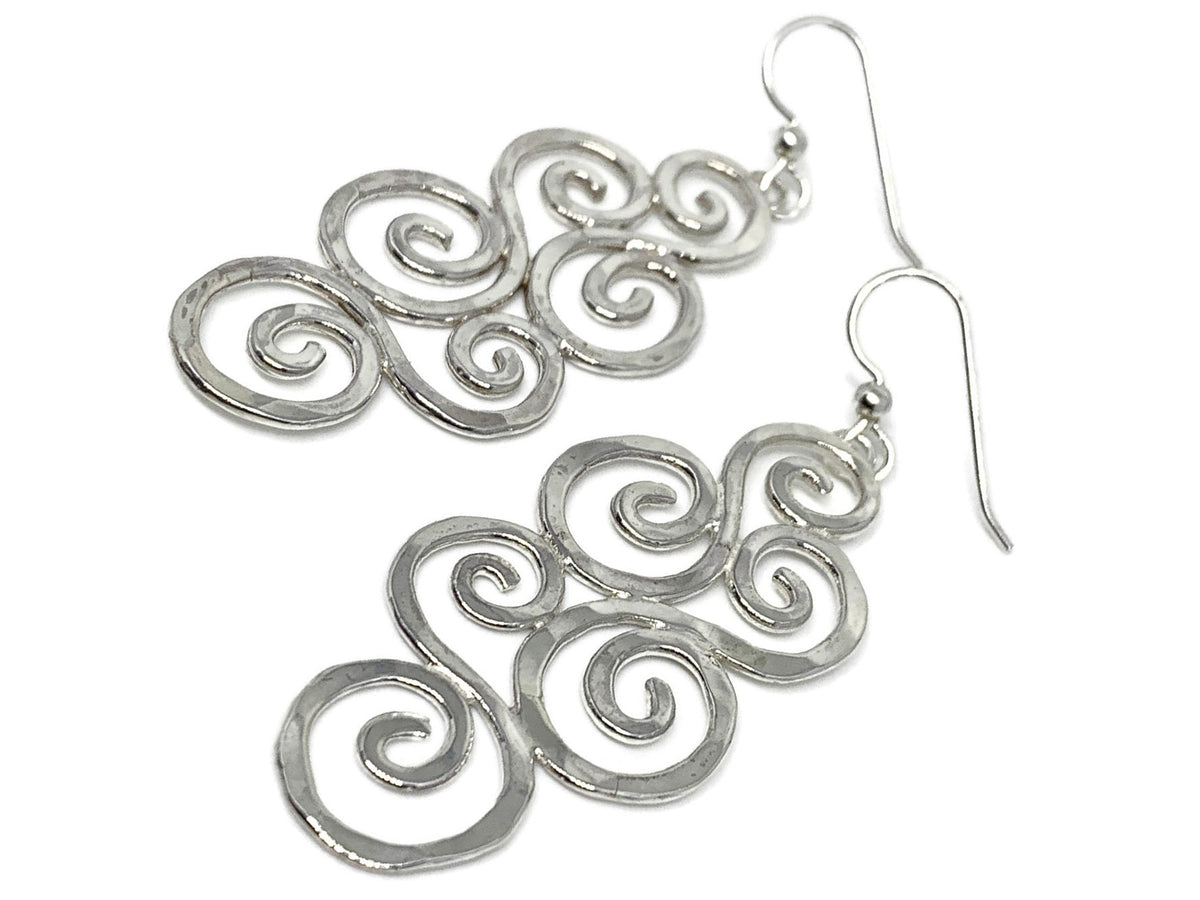 Large Multi Swirl Hammered Silver Earrings
