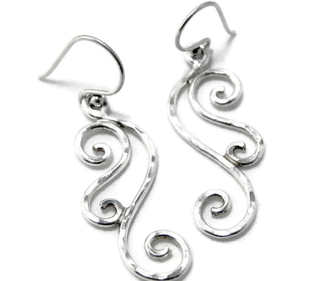 Silver Wave Earrings Hammered Sterling