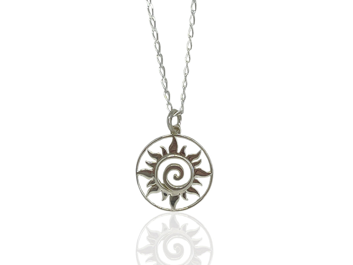 Sun Swirl Small Medallion Pendant Sterling Silver