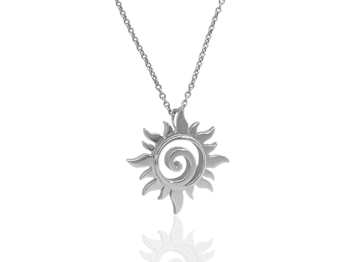 Sun Pendant Silver Swirl Necklace Small