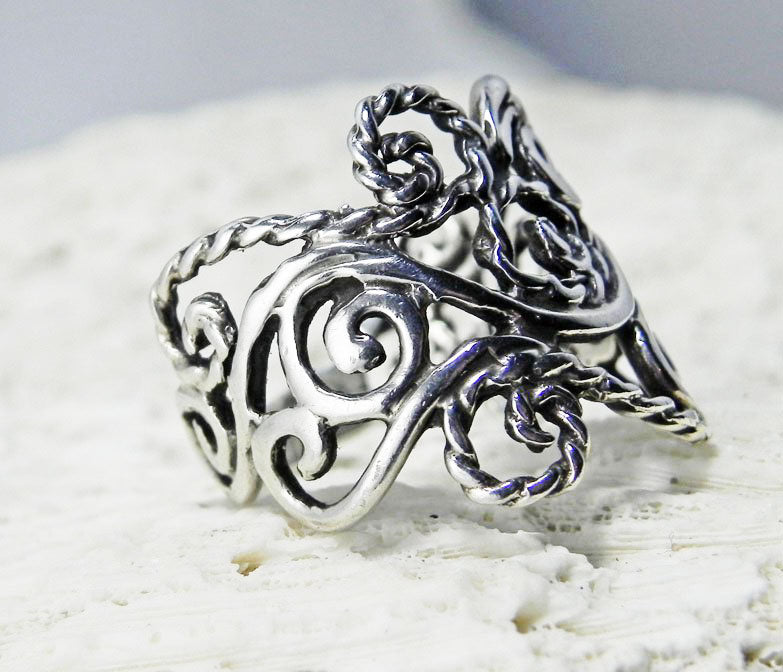 Silver Swirl Rope Detail Ring Sterling Silver