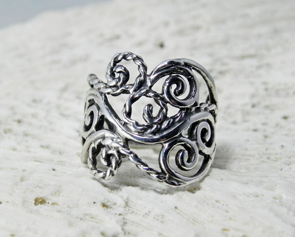 Silver Swirl Rope Detail Ring Sterling Silver