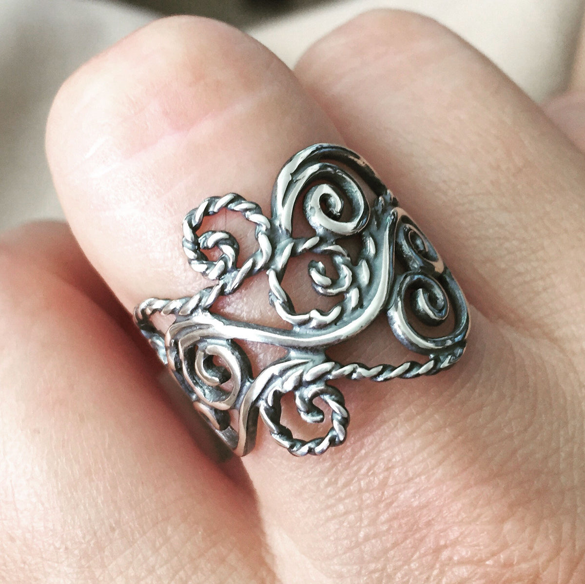 Silver Swirl Rope Detail Ring Sterling Silver