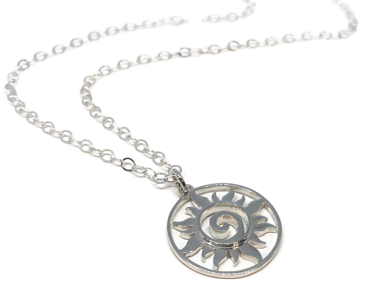 Sun Necklace Silver Swirl Medallion Pendant